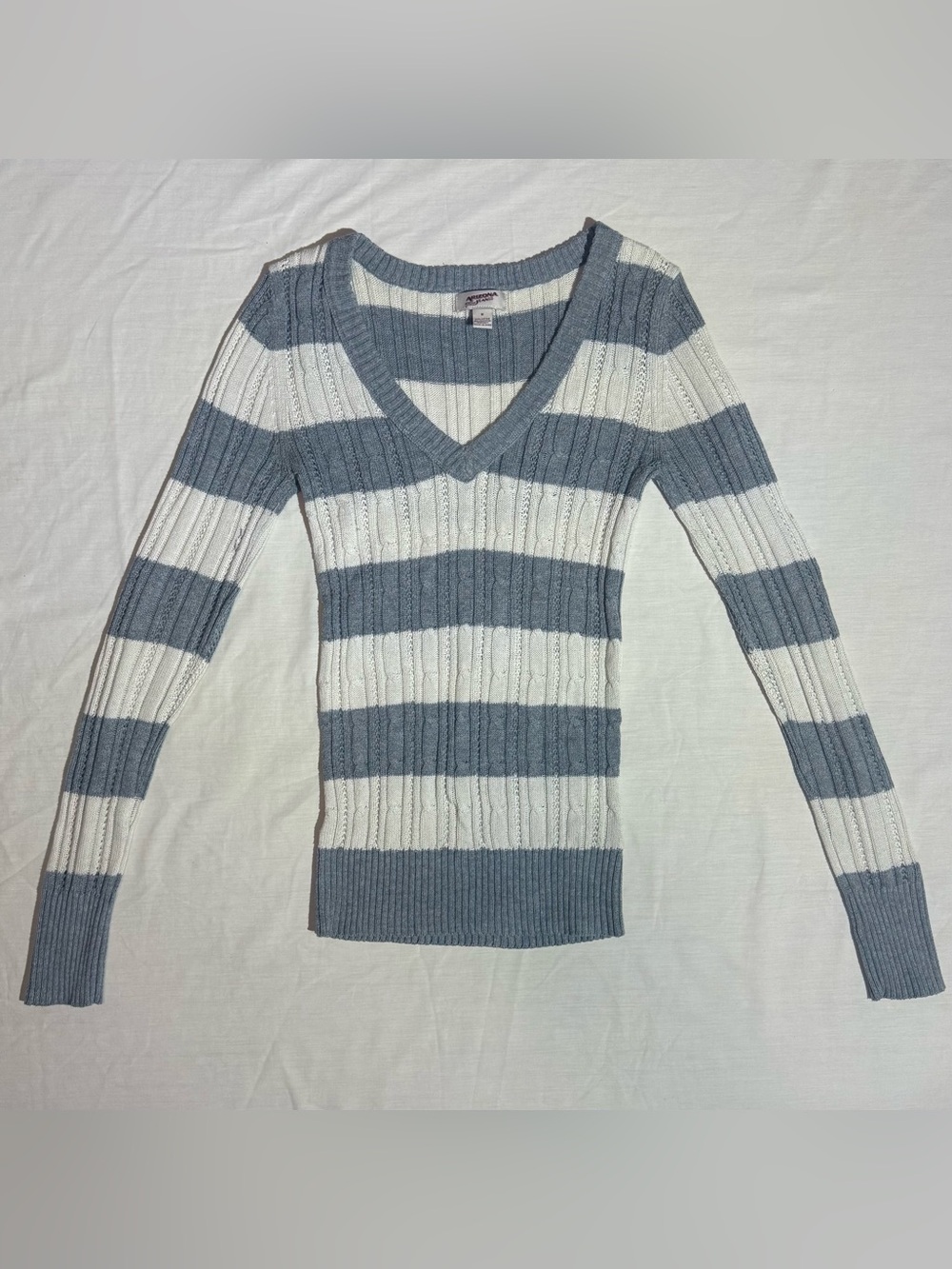 y2k Arizona Jean Co White & Gray Striped Knit Babydoll Sweater